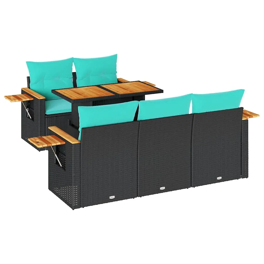 Salon de jardin 6 pcs avec coussins noir résine tressée - 2