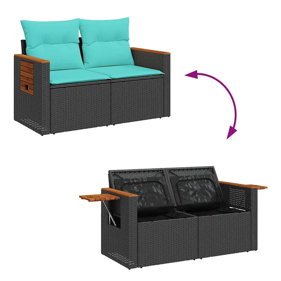 Salon de jardin 6 pcs avec coussins noir résine tressée - 7