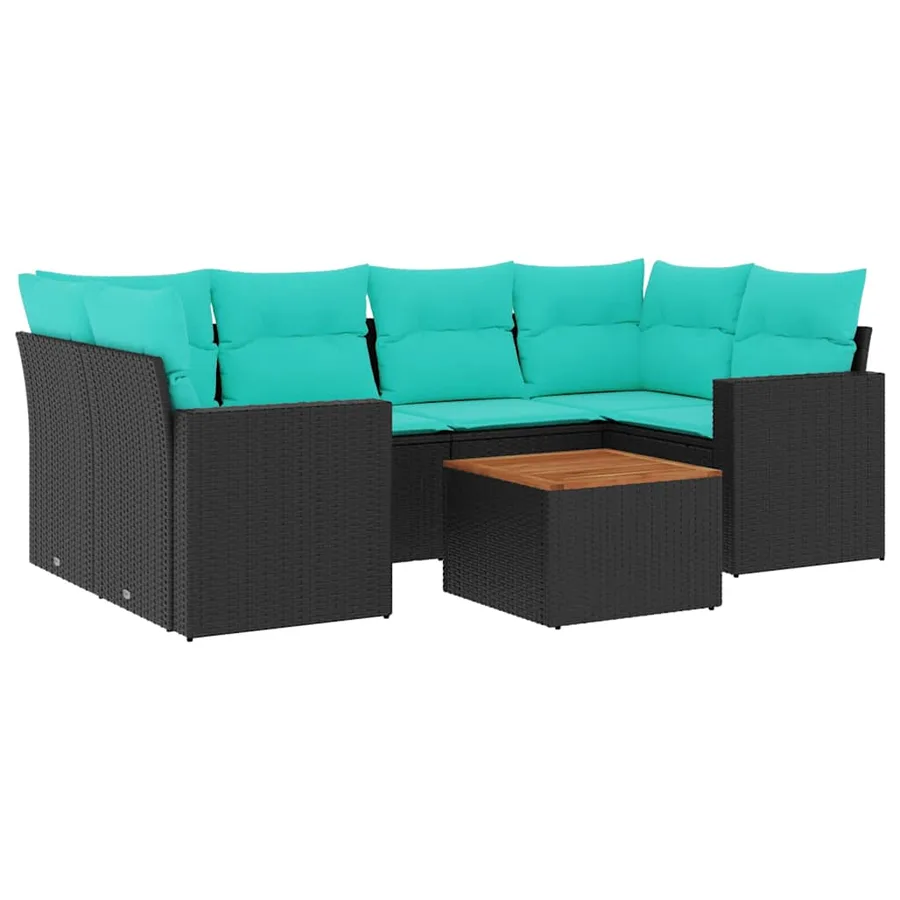 Salon de jardin 7 pcs avec coussins noir résine tressée 62 x 62 x 69 cm - 61,6 kg - 2
