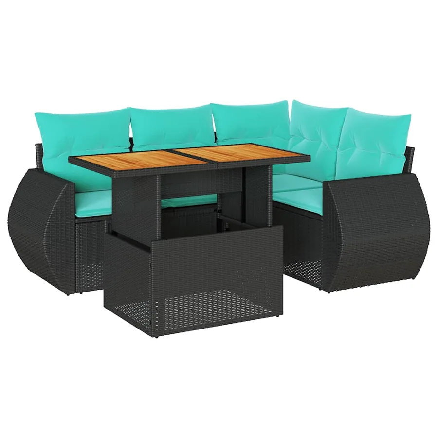 Salon de jardin 5 pcs avec coussins noir résine tressée - 2