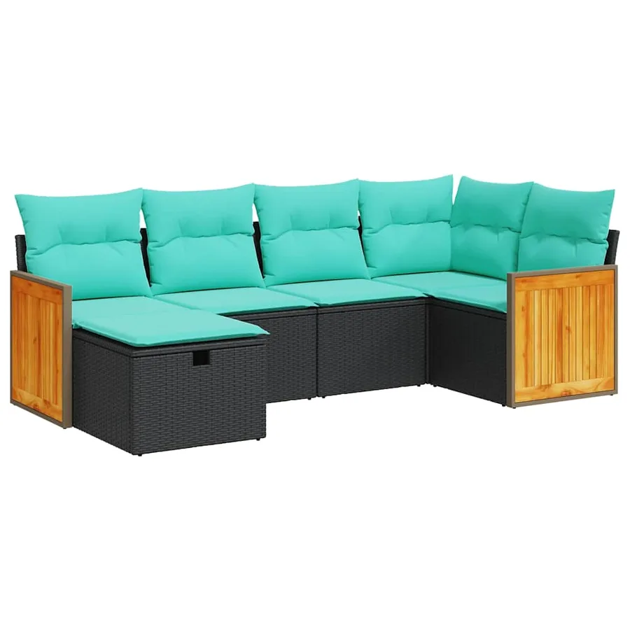Salon de jardin 6 pcs avec coussins noir résine tressée - 2