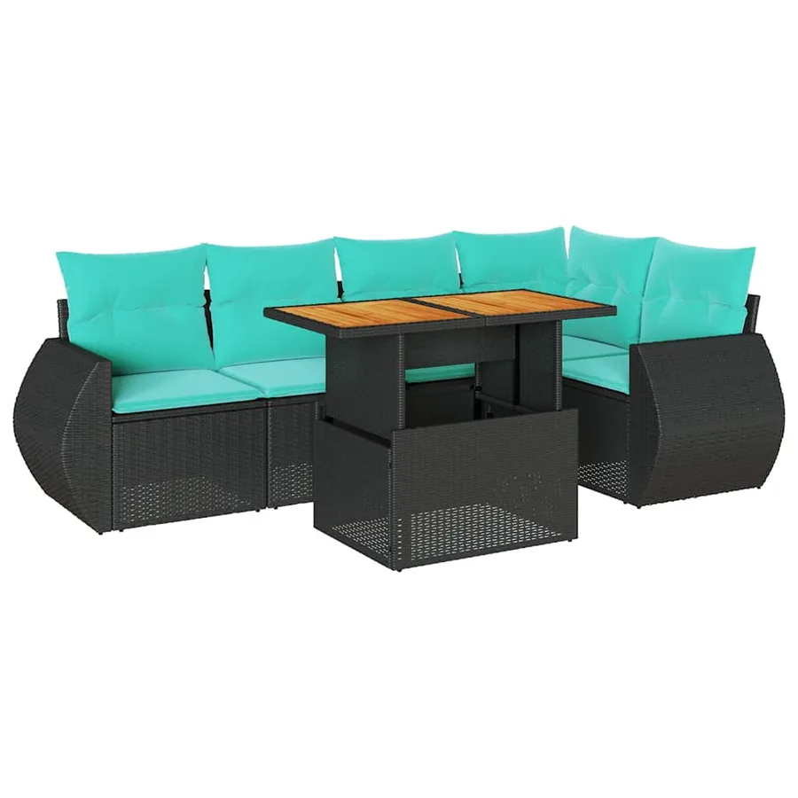 Salon de jardin 6 pcs avec coussins noir résine tressée - 2