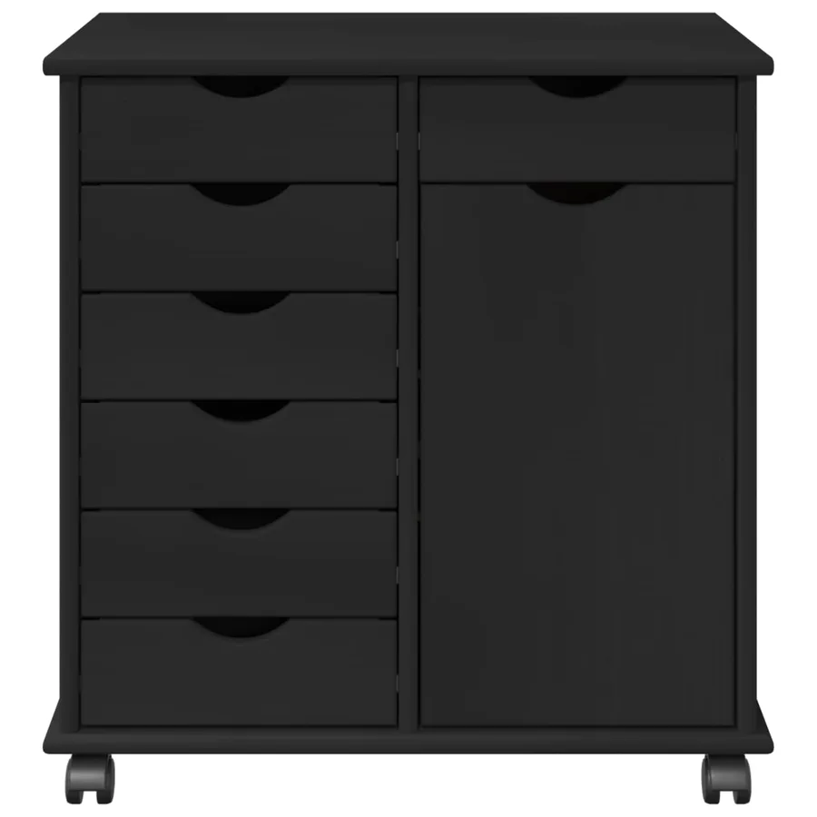 Cabinet roulant Noir 63,5 x 39 x 65,5 cm Bois de Pin Massif - 5
