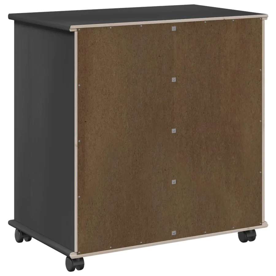 Cabinet roulant Noir 63,5 x 39 x 65,5 cm Bois de Pin Massif - 7