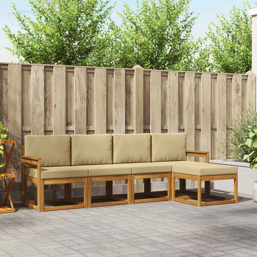 Ensemble de canapés d'extérieur 5 pcs Naturel et Beige