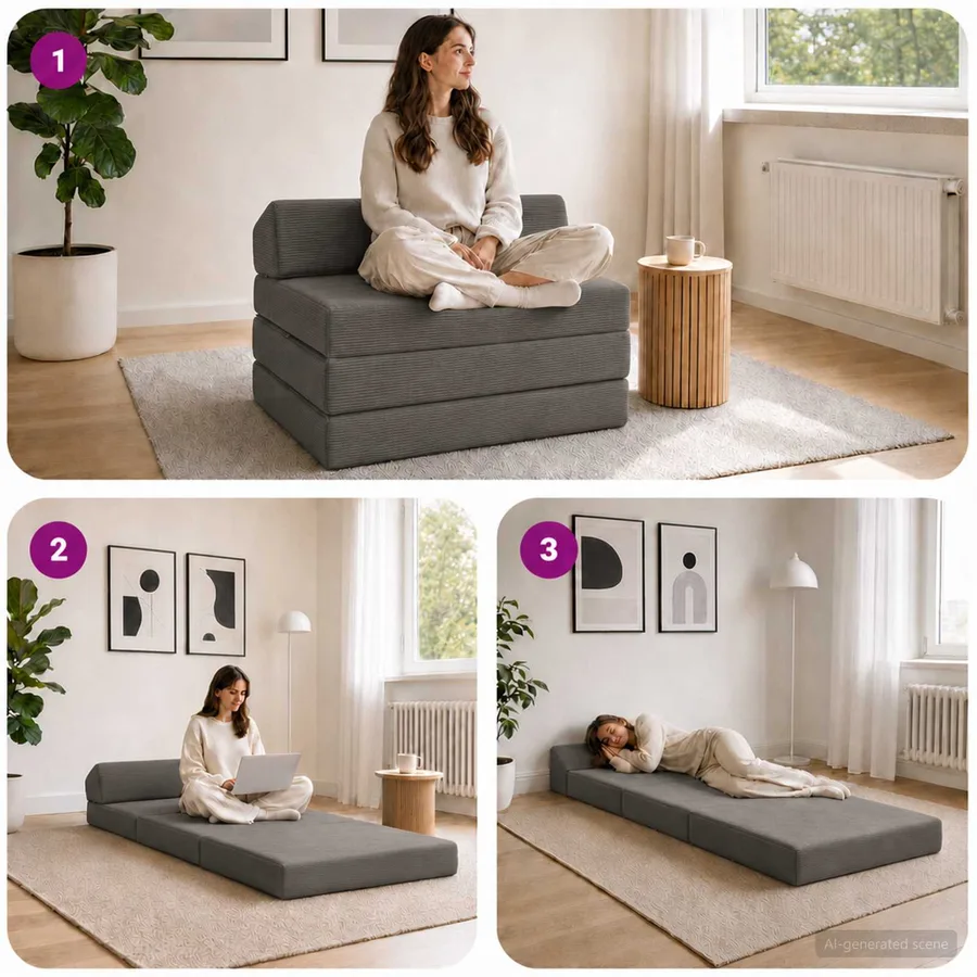Canapé-lit pliable Gris foncé 200 x 70 x 10 cm - 7