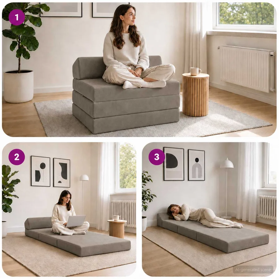 Canapé-lit pliable Gris clair 200 x 70 x 10 cm Velours - 7
