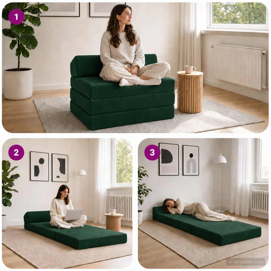 Canapé-lit pliable Vert foncé 200 x 70 x 10 cm Velours - 7