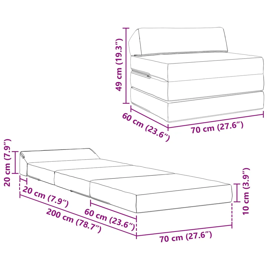 Canapé-lit pliable Gris Vert Clair 200 x 70 x 10 cm - 9