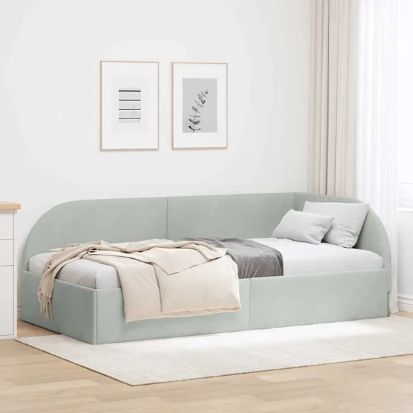 Cadre de lit d'angle Gris clair 80 cm x 200 cm Velours