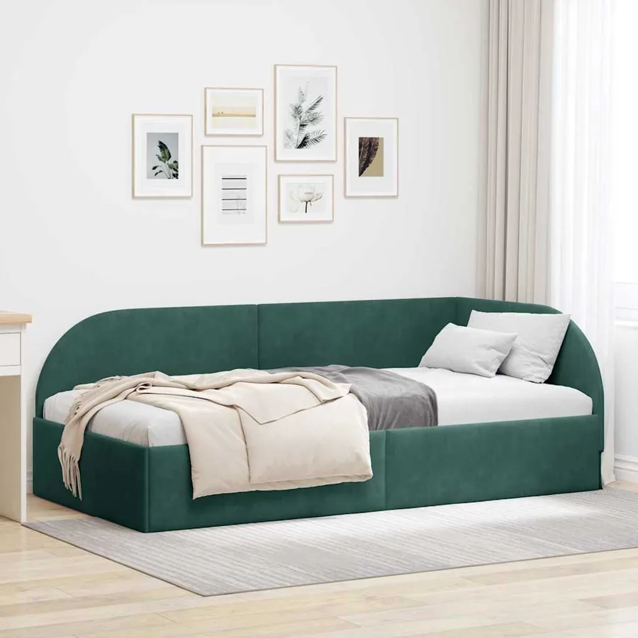 Cadre de lit d'angle Vert foncé 100 cm x 200 cm Velours