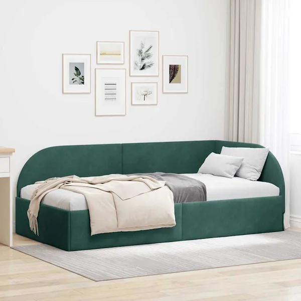 Cadre de lit d'angle Vert foncé 100 cm x 200 cm Velours