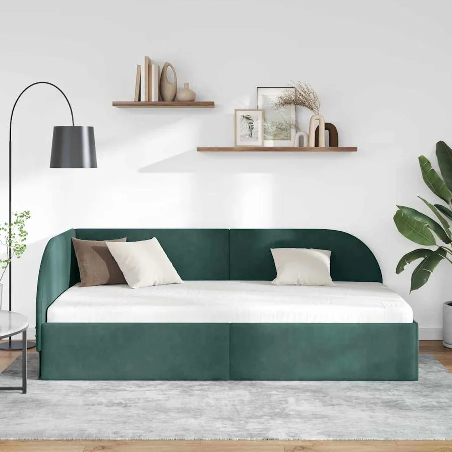 Cadre de lit d'angle Vert foncé 100 cm x 200 cm Velours - 3