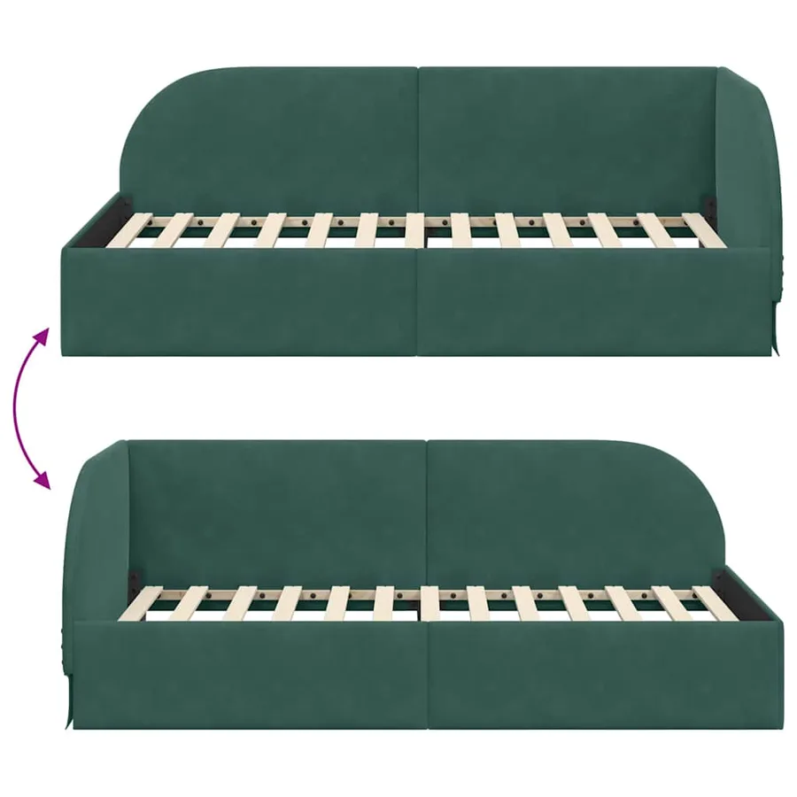 Cadre de lit d'angle Vert foncé 100 cm x 200 cm Velours - 9
