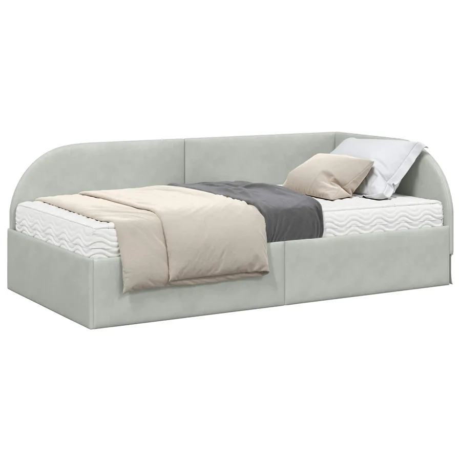 Cadre de lit d'angle avec matelas 2 pcs Gris clair Velours - 2