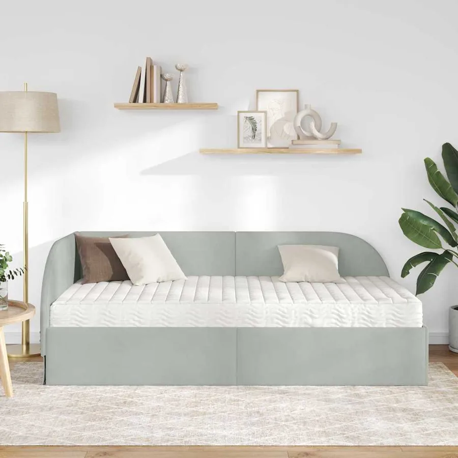 Cadre de lit d'angle avec matelas 2 pcs Gris clair Velours - 3