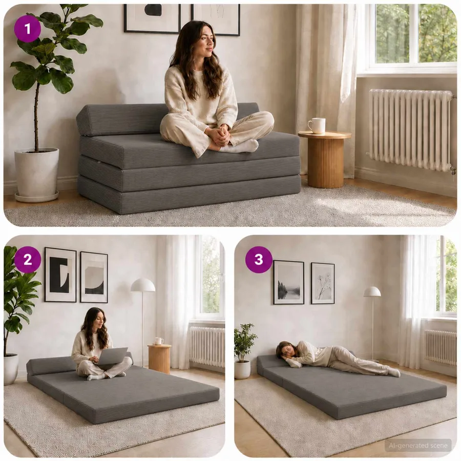 Canapé-lit pliable Gris foncé 120 x 60 x 49 cm Tissu - 7