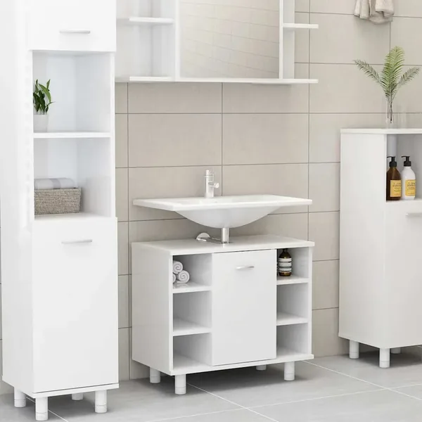 Bathroom cabinet High gloss white Engineered wood