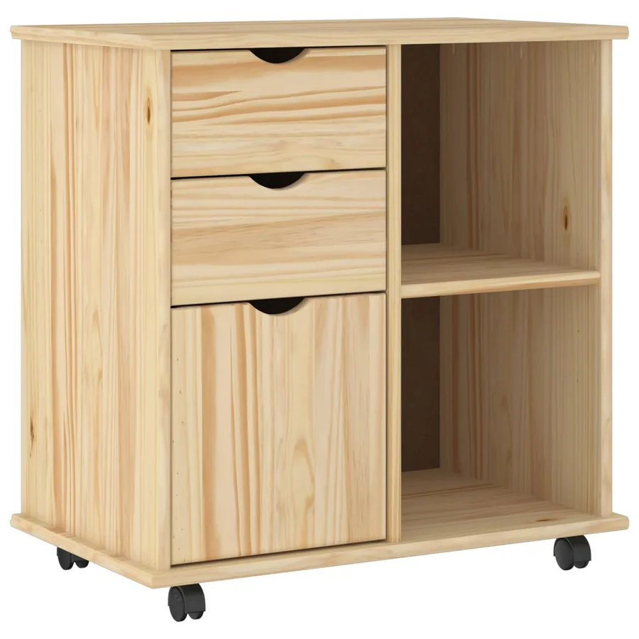 Cabinet roulant Marron 63,5 x 39 x 65,5 cm Bois de Pin Massif - 2