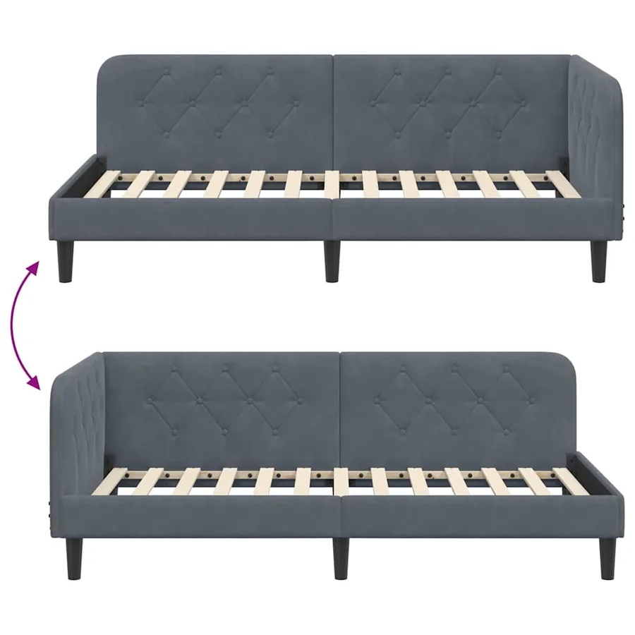 Cadre de lit d'angle Gris foncé 90 x 190 cm Velours - 9