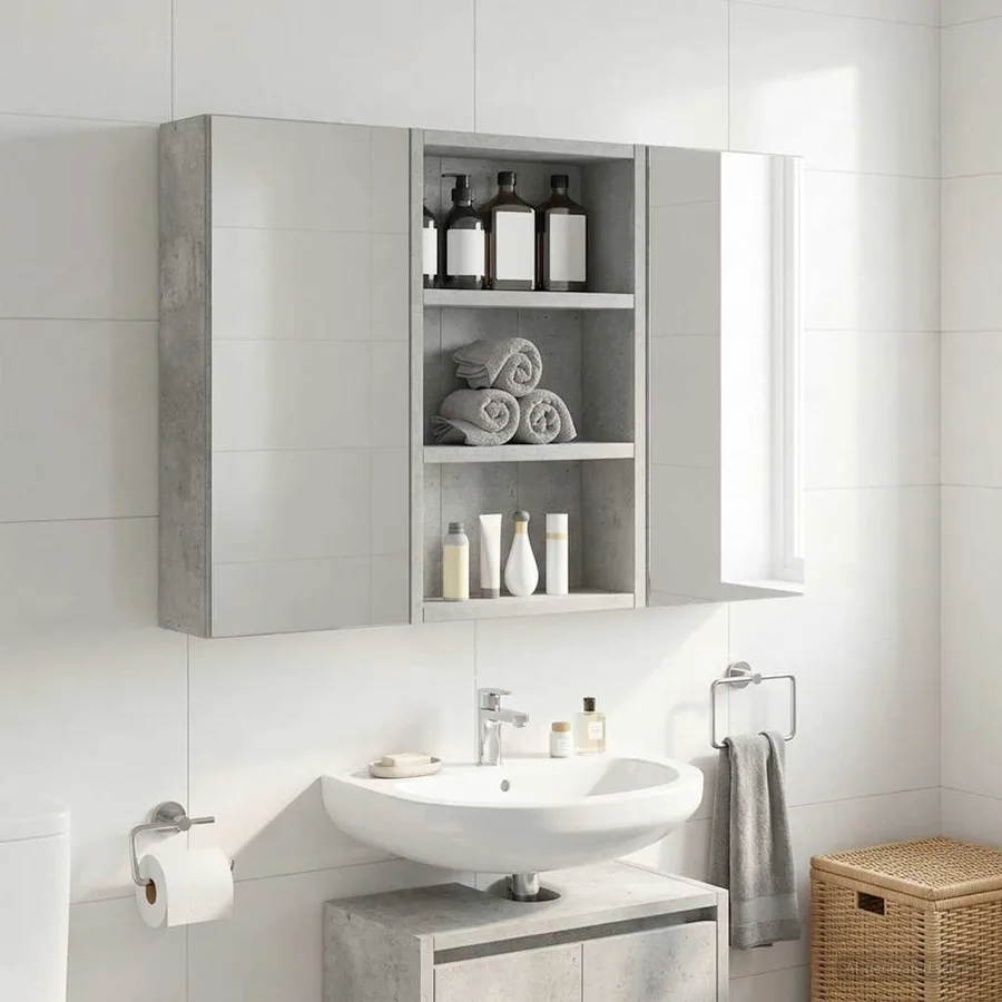 Armoire murale de salle de bain Gris Béton 30 x 10 x 50 cm - 5