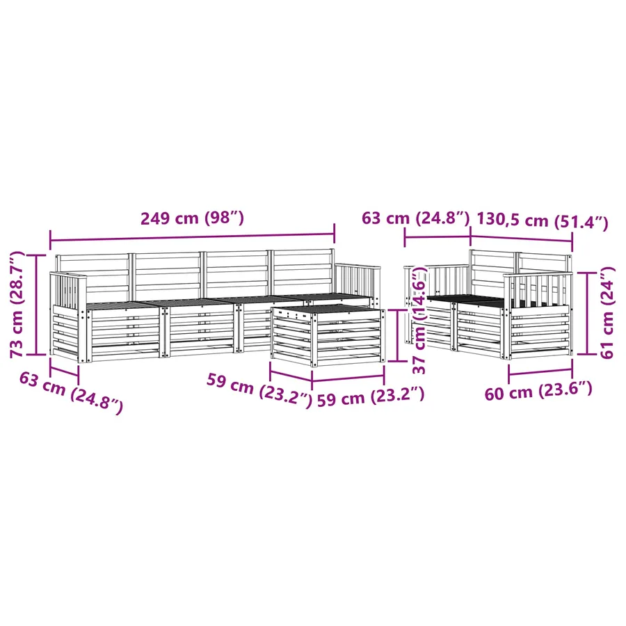 Ensemble de canapés d'extérieur 7 pcs Naturel - 9