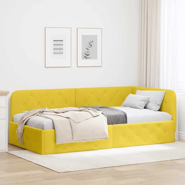 Cadre de lit d'angle Jaune 90 x 190 cm Velours