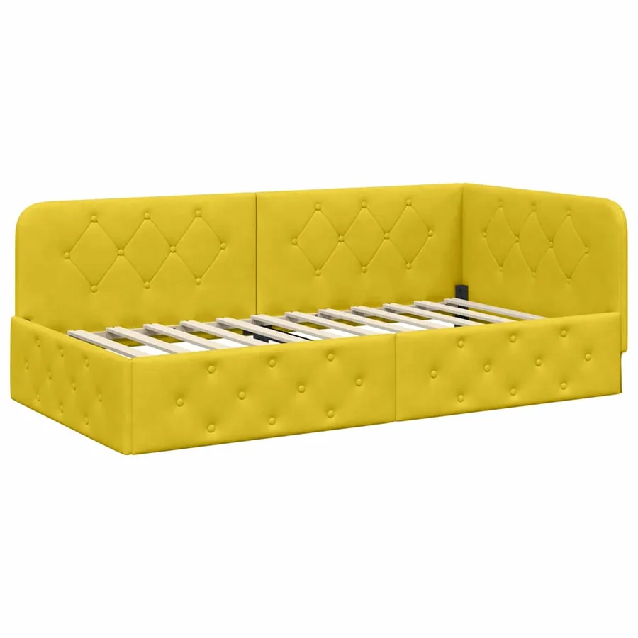 Cadre de lit d'angle Jaune 90 x 190 cm Velours - 2