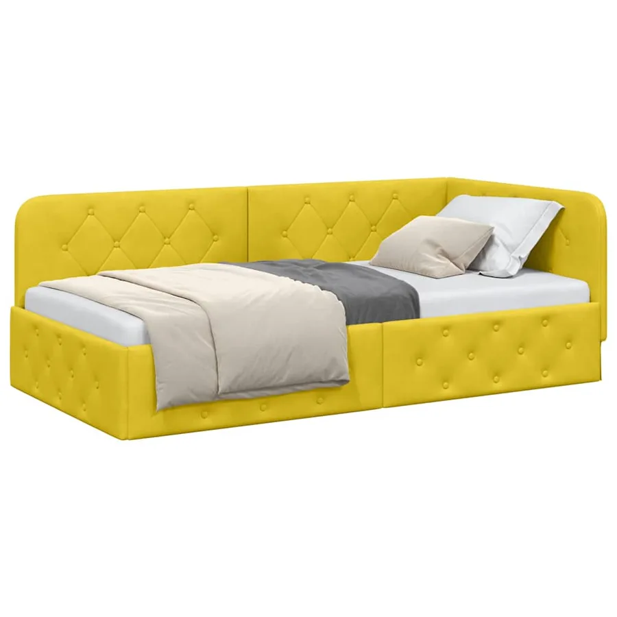 Cadre de lit d'angle Jaune 90 x 190 cm Velours - 3