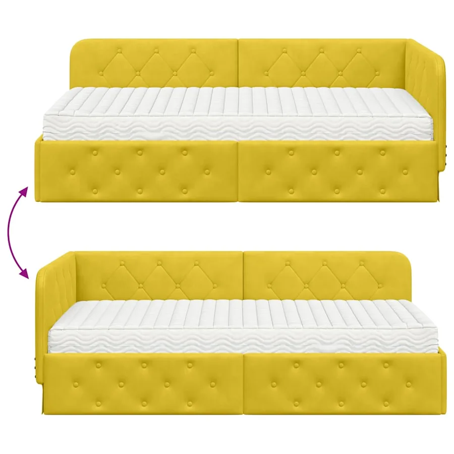 Cadre de lit d'angle Jaune 90 x 190 cm Velours - 12