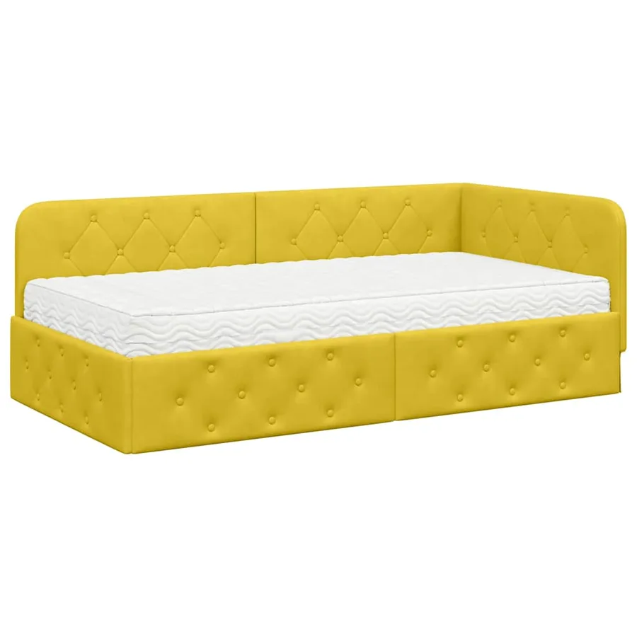 Cadre de lit d'angle Jaune 90 x 190 cm Velours - 2