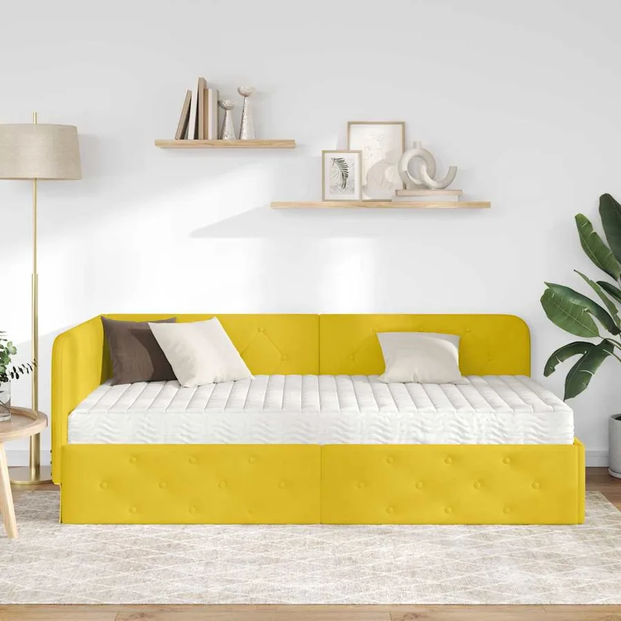 Cadre de lit d'angle Jaune 90 x 190 cm Velours - 4