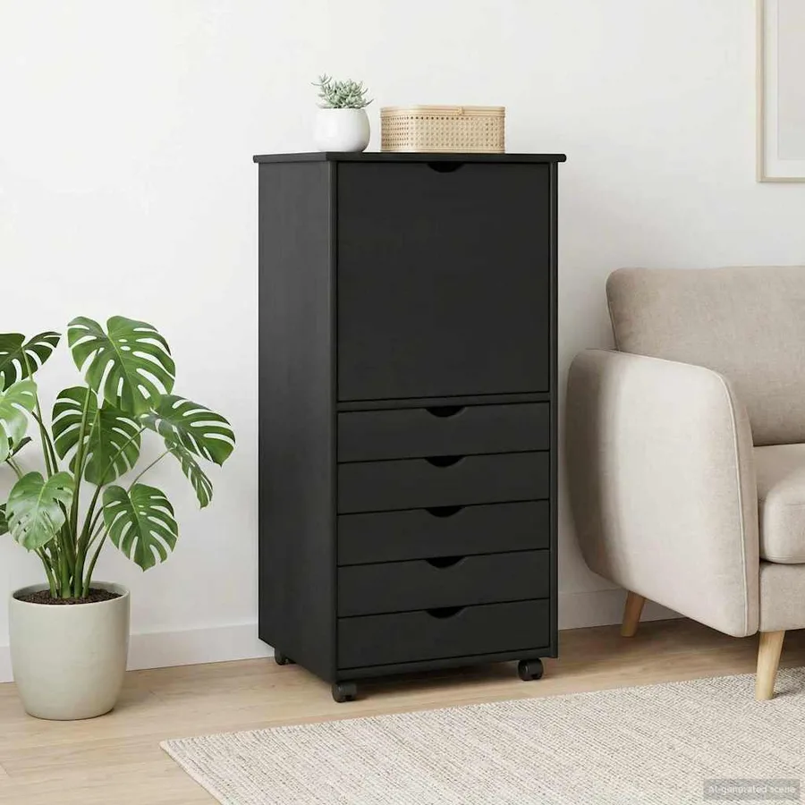 Cabinet roulant Gris 53 x 39 x 103 cm Bois de Pin Massif - 3