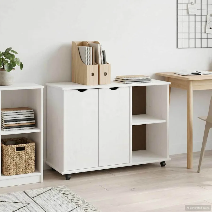 Cabinet roulant Blanc 100 x 39 x 65,5 cm Bois de Pin Massif