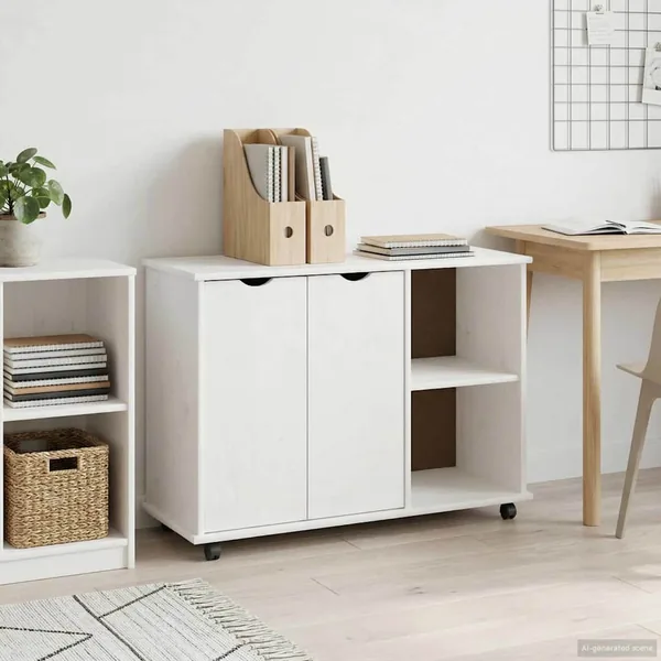 Cabinet roulant Blanc 100 x 39 x 65,5 cm Bois de Pin Massif
