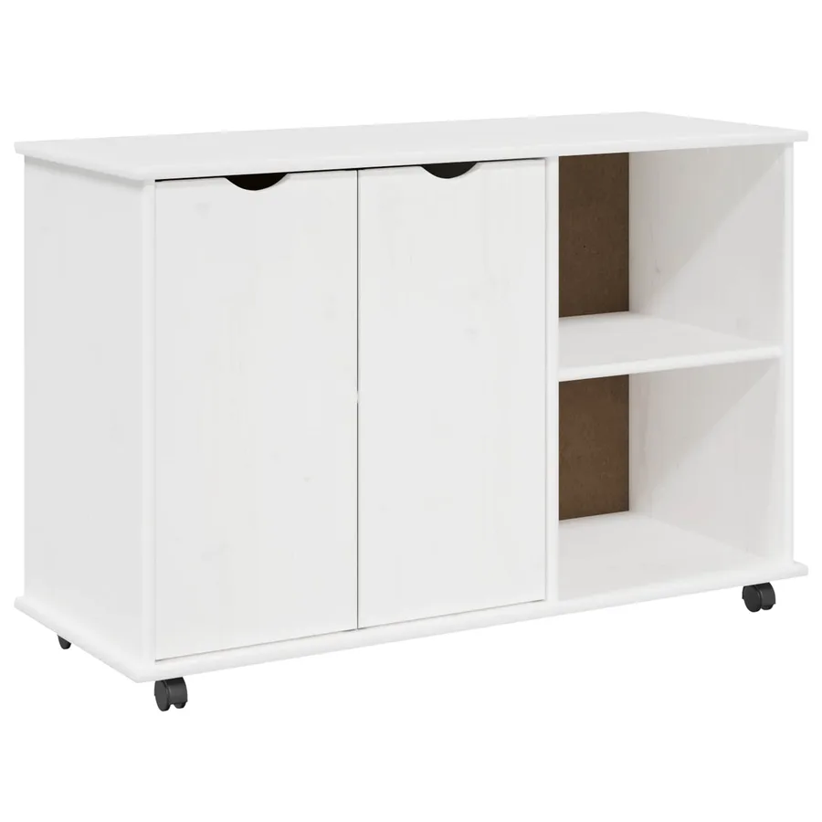 Cabinet roulant Blanc 100 x 39 x 65,5 cm Bois de Pin Massif - 2