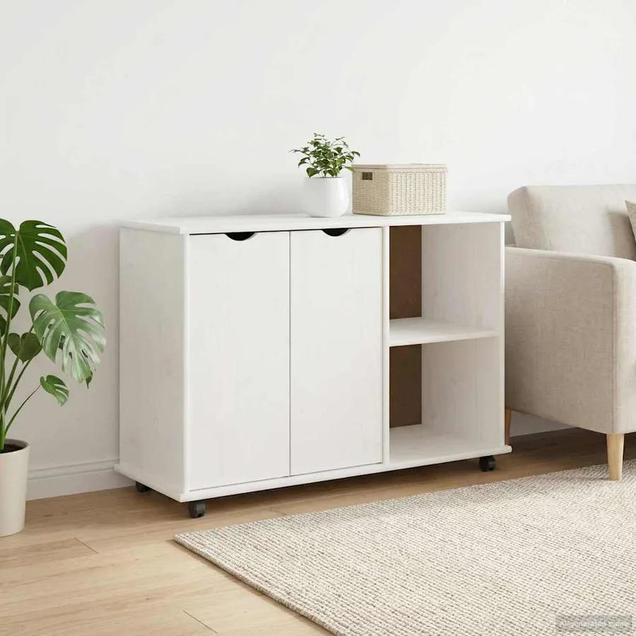 Cabinet roulant Blanc 100 x 39 x 65,5 cm Bois de Pin Massif - 3