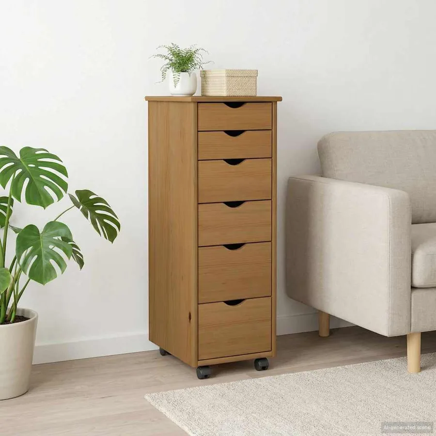 Cabinet roulant avec roue Marron miel 34 x 39 x 93,5 cm