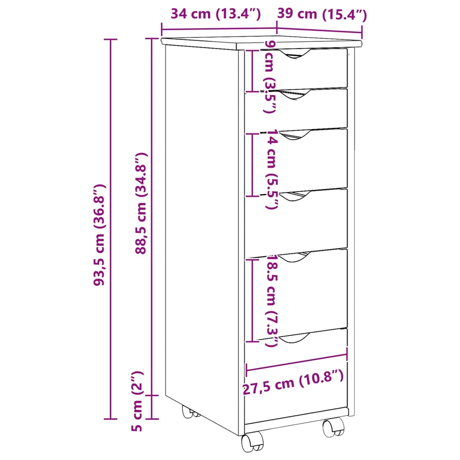 Cabinet roulant avec roue Marron miel 34 x 39 x 93,5 cm - 8