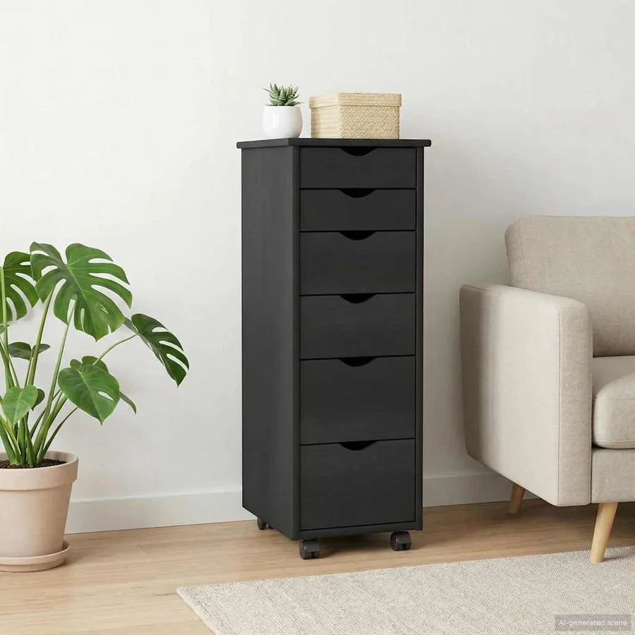 Cabinet roulant Gris 34 x 39 x 93,5 cm Bois de Pin Massif