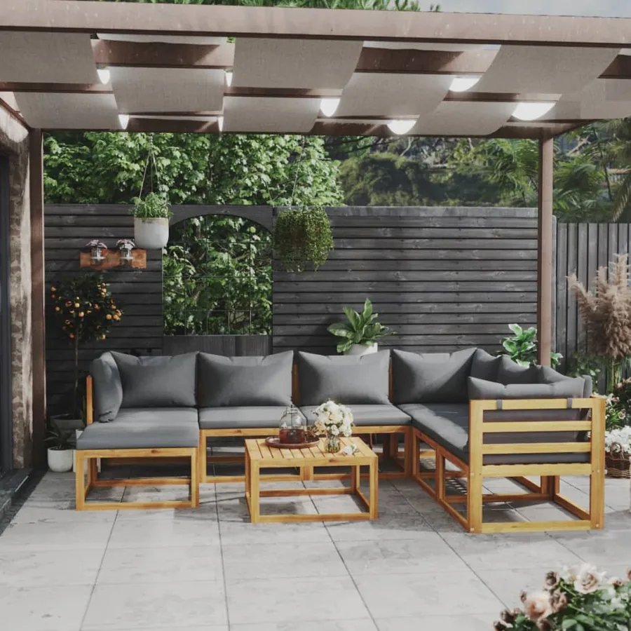 Salon de jardin 8 pcs avec coussin Bois d'acacia solide