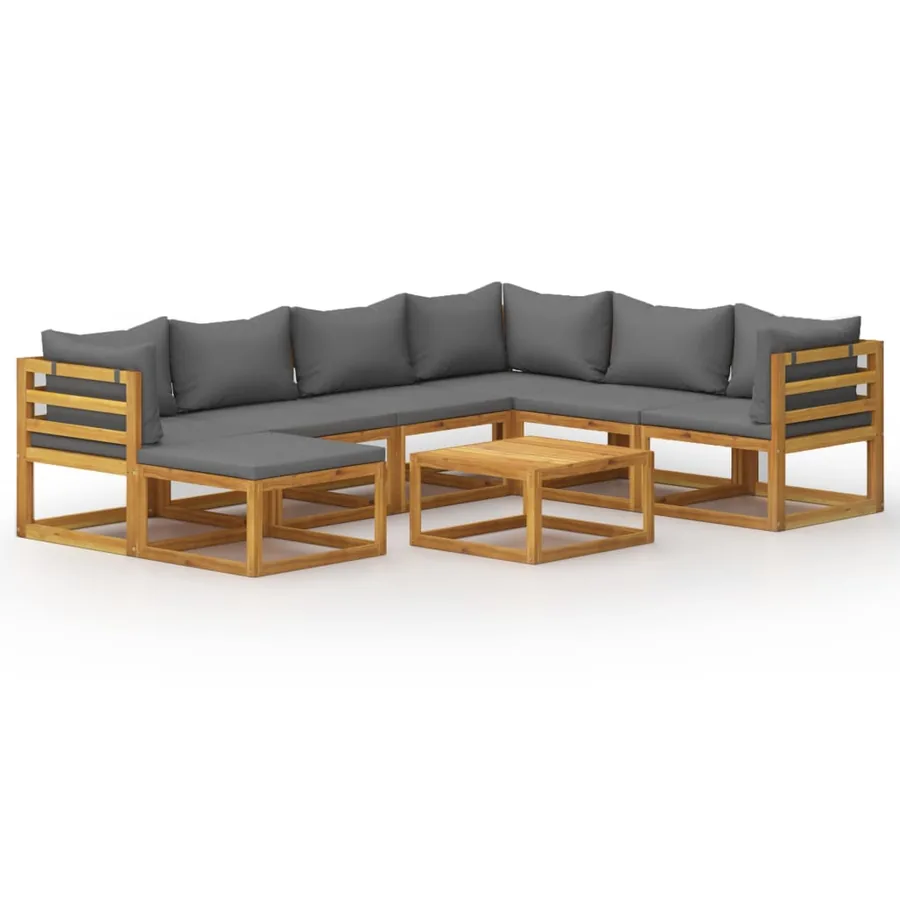 Salon de jardin 8 pcs avec coussin Bois d'acacia solide - 2