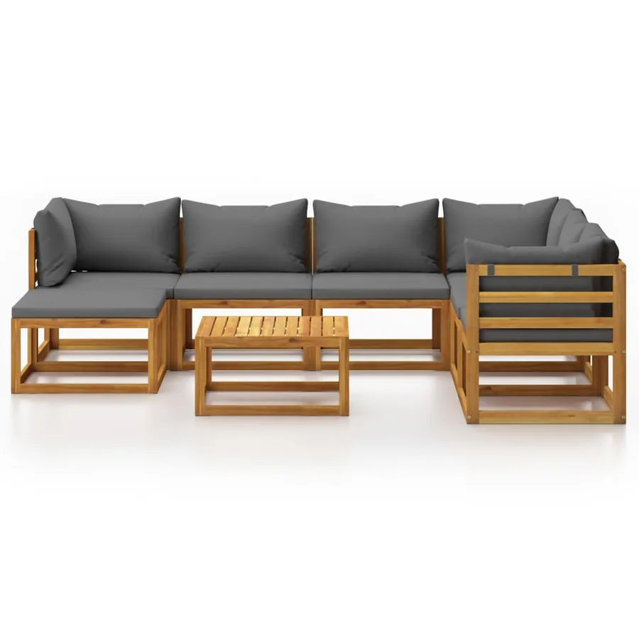 Salon de jardin 8 pcs avec coussin Bois d'acacia solide - 3