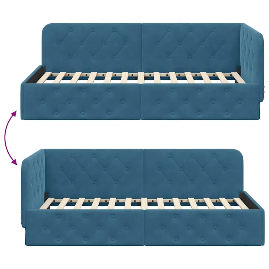 Cadre de lit d'angle Bleu 90 x 190 cm Velours - 9