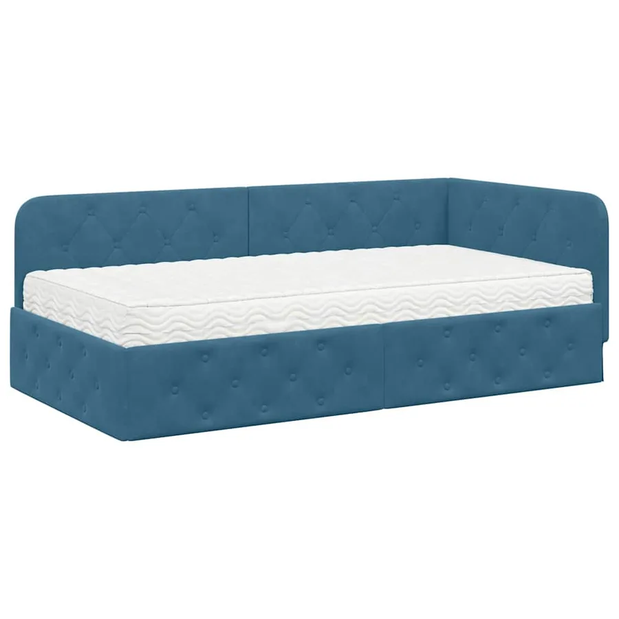 Cadre de lit d'angle Bleu 90 x 190 cm Velours - 2