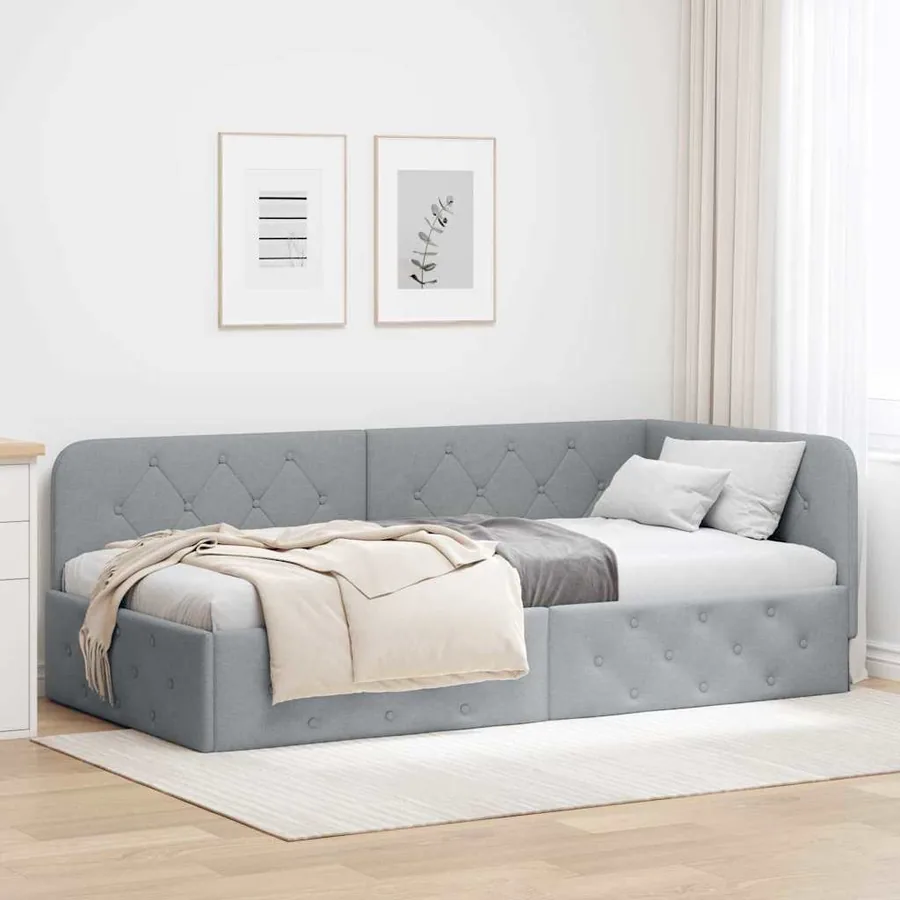 Cadre de lit d'angle Gris clair 100 x 200 cm tissu