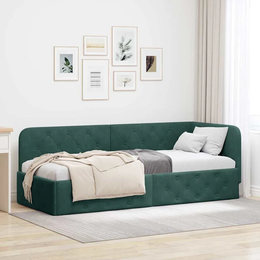 Cadre de lit d'angle Vert foncé 80 x 200 cm Velours
