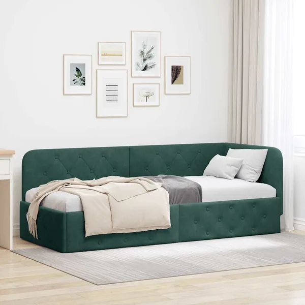 Cadre de lit d'angle Vert foncé 80 x 200 cm Velours