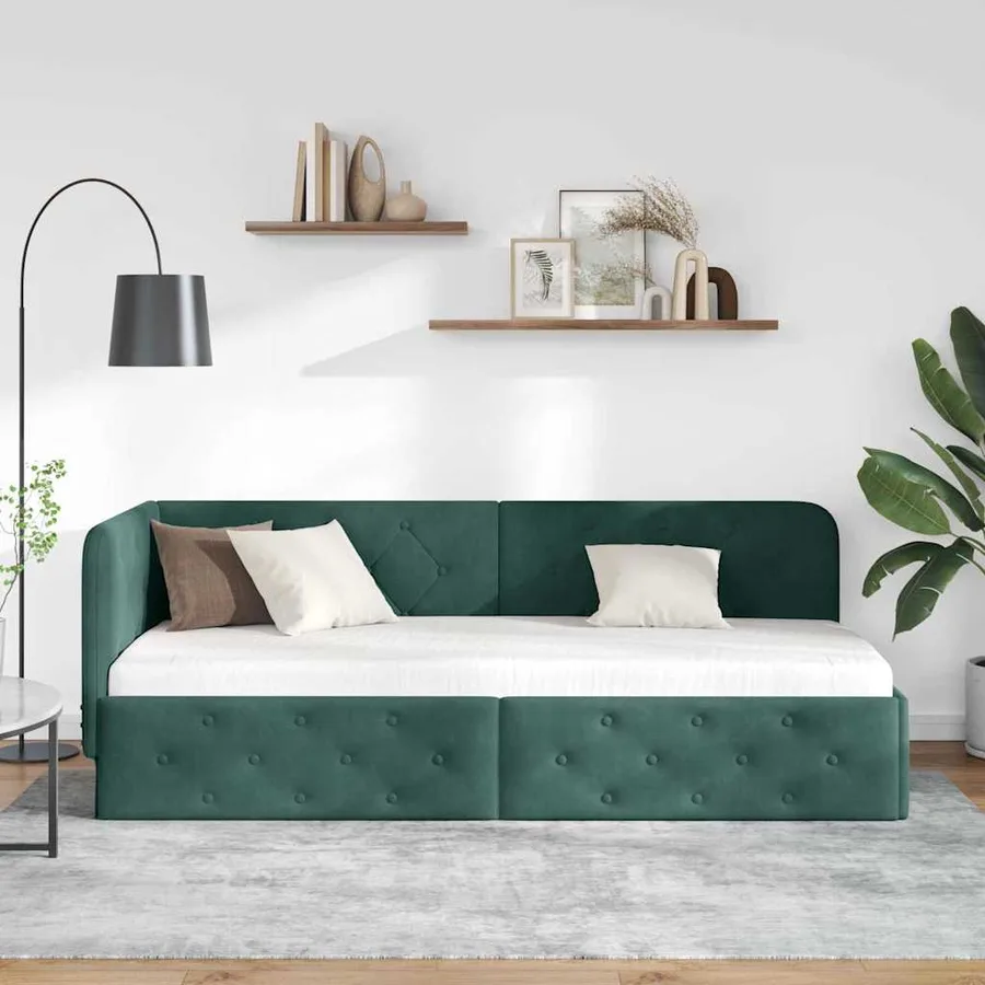 Cadre de lit d'angle Vert foncé 80 x 200 cm Velours - 4