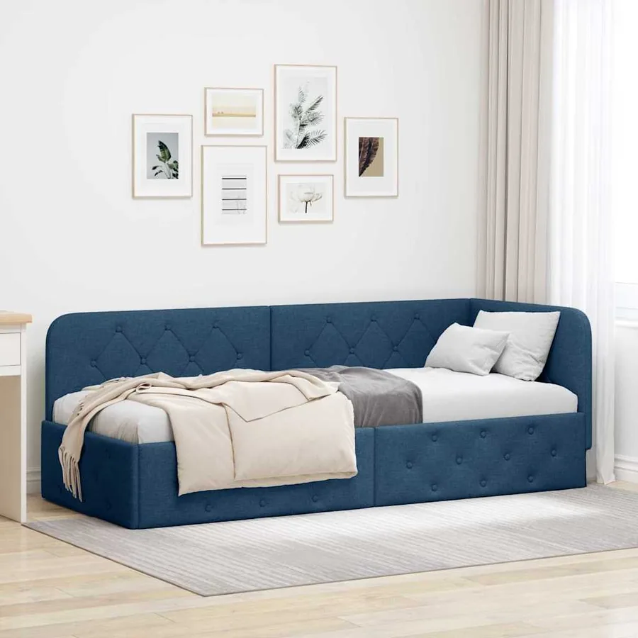 Cadre de lit d'angle Bleu 80 x 200 cm tissu